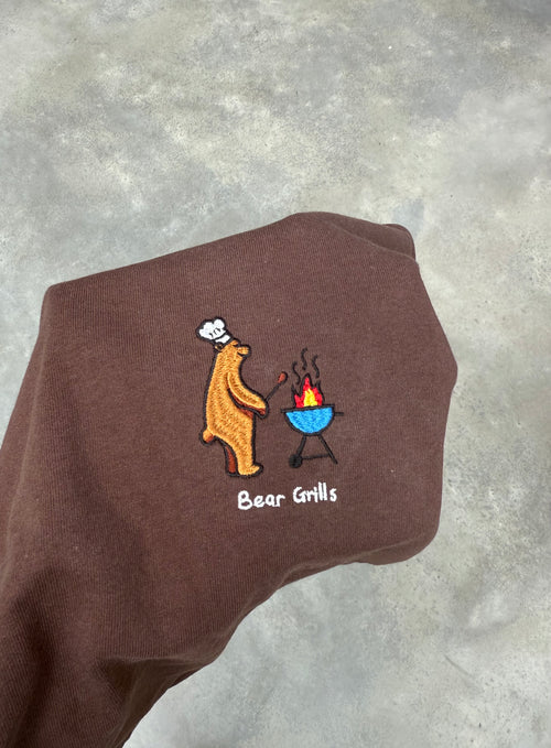 Bear cooking on a bbq Embroidered Tee